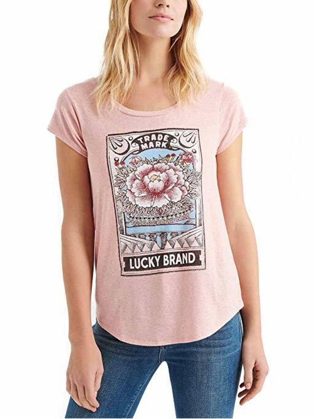 Lucky Brand Pink Floral Graphic Short Sleeve Tee